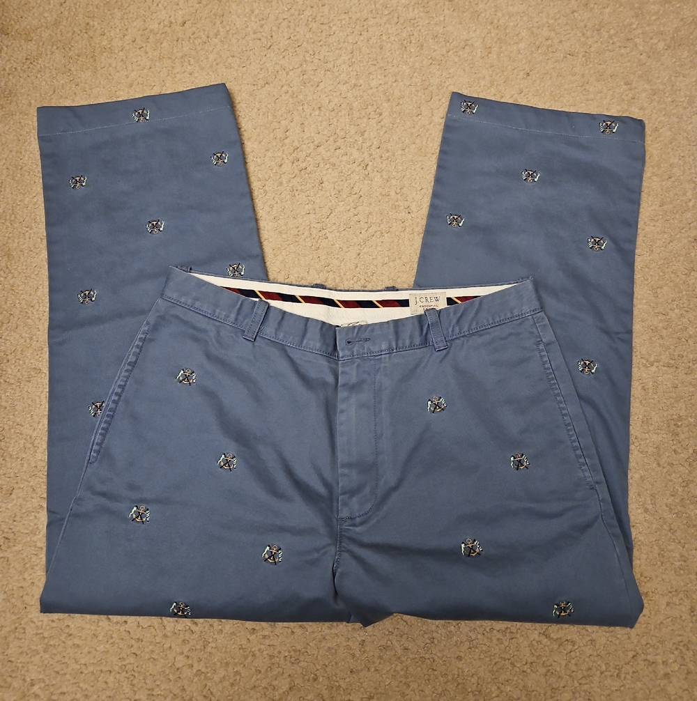 J. Crew Blue Embroidered Cotton Chinos | 34W × 27L